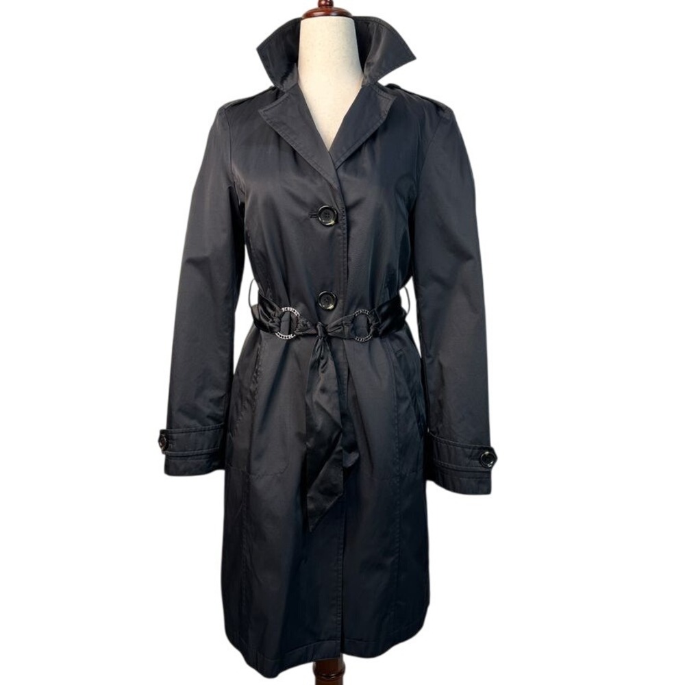 Michael Kors Navy Trench Coat Detachable Liner Long Sleeve Size XS